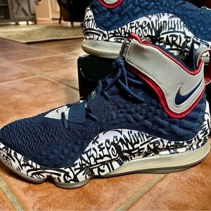 Nike LeBron James 17 graffiti Navy and Gray High-Top Sneakers